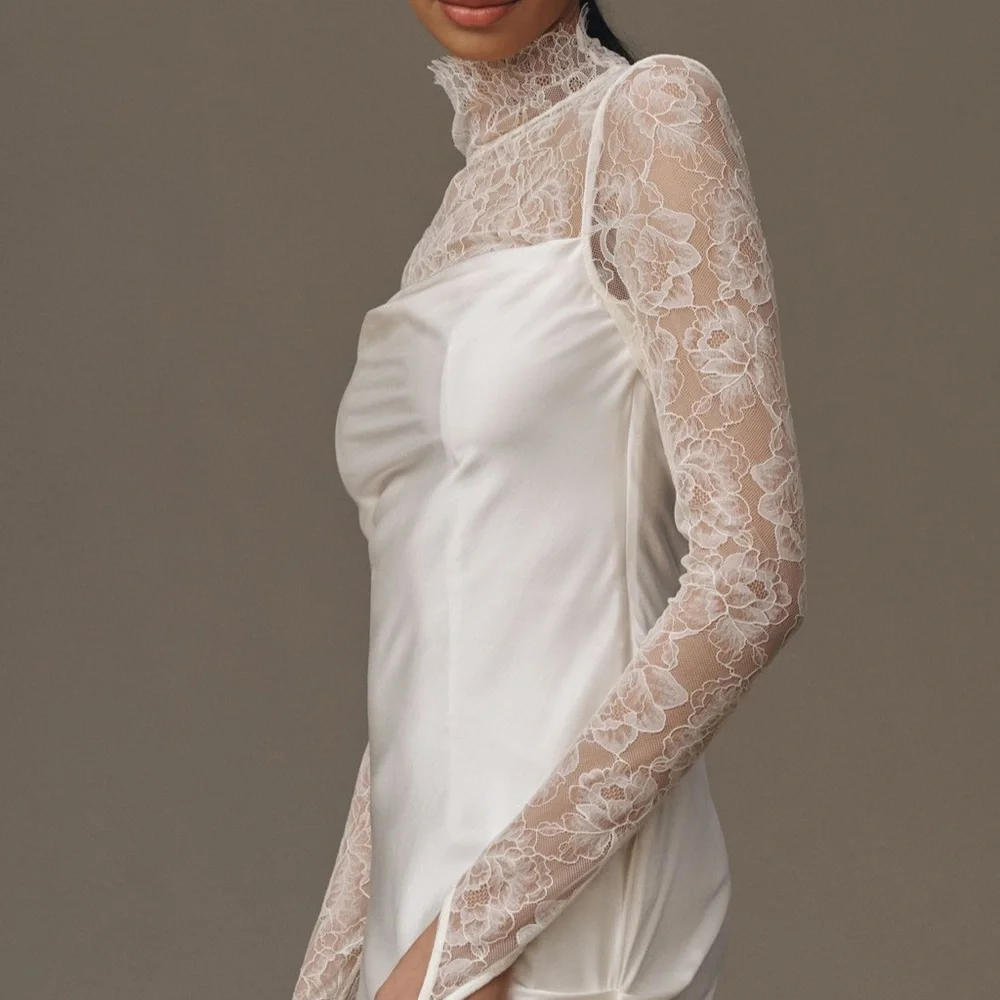 De La Vali Croissant Long-Sleeve Lace Mini Dress - Picture 3 of 8